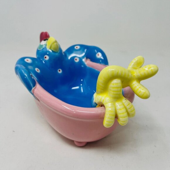 Vintage 1985 Fitz and Floyd Billy Bird Chicken Bath Tub Soap Dish Trinket - Picture 3 of 7